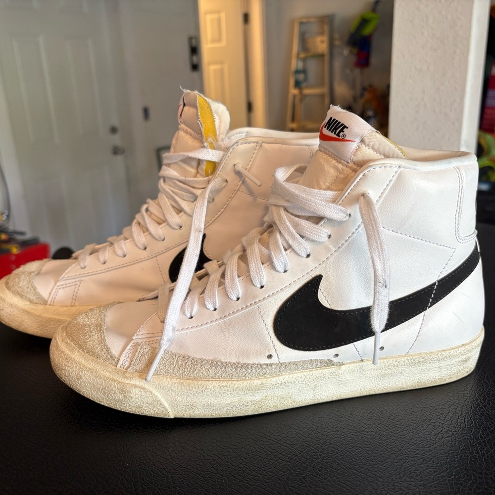 Nike White and Black High-Tops with Yellow Accents